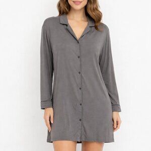 Faceplant Dreamwear Bamboo Sleep Shirt Nightgown Gray Button Front L Cooling